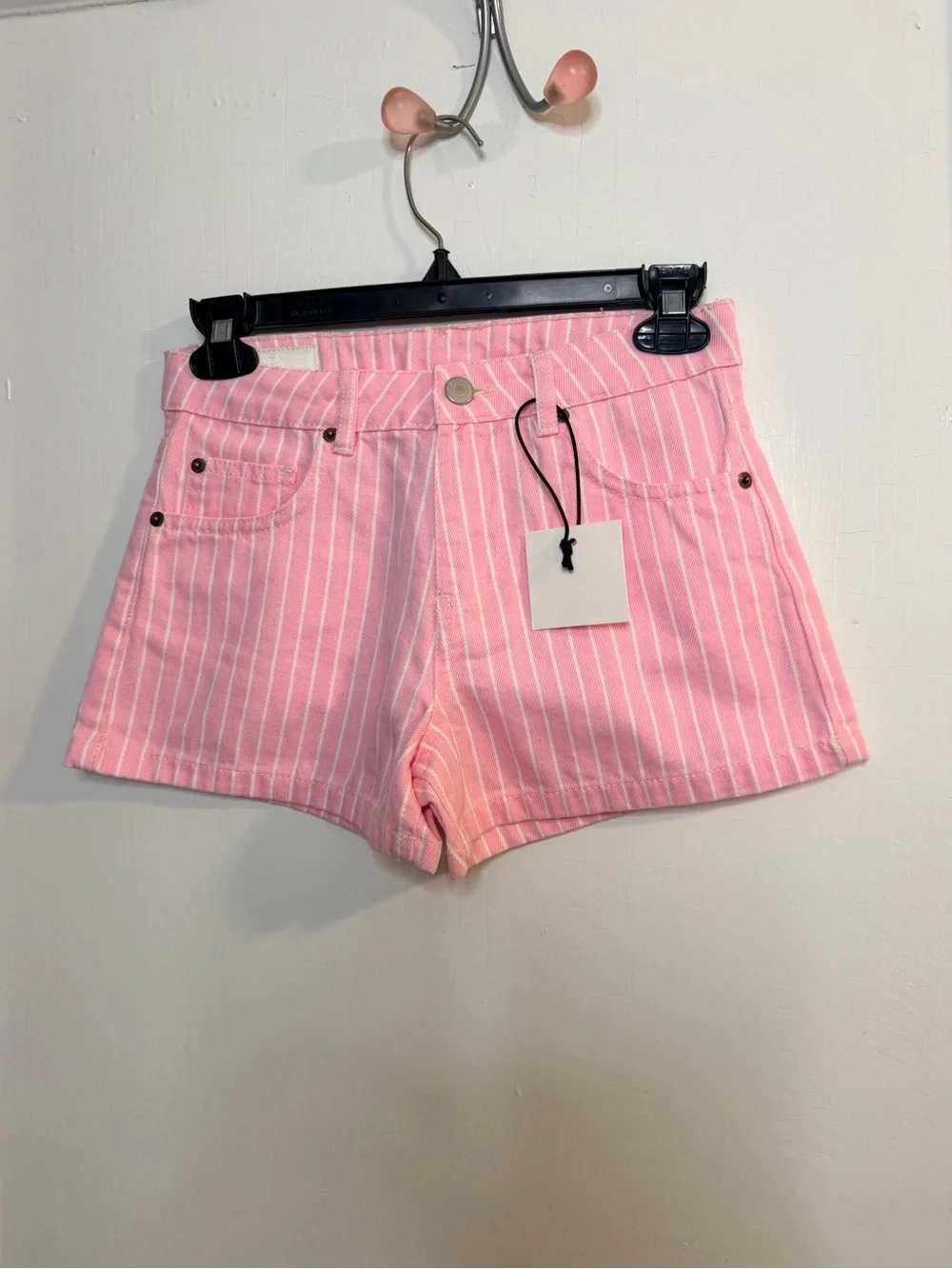 NWT Zara Girls' Pink Stripe Denim Shorts